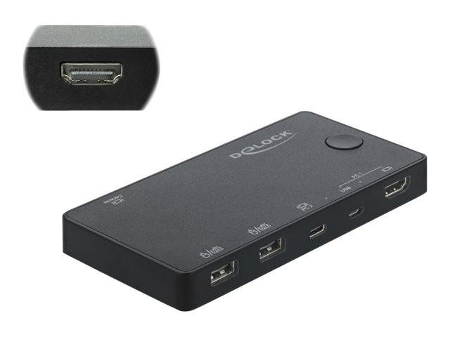 Delock HDMI / USB-C KVM Switch 4K 60 Hz withUSB 2.0 - KVM-/USB-Switch - 1 lokaler Benutzer - Desktop