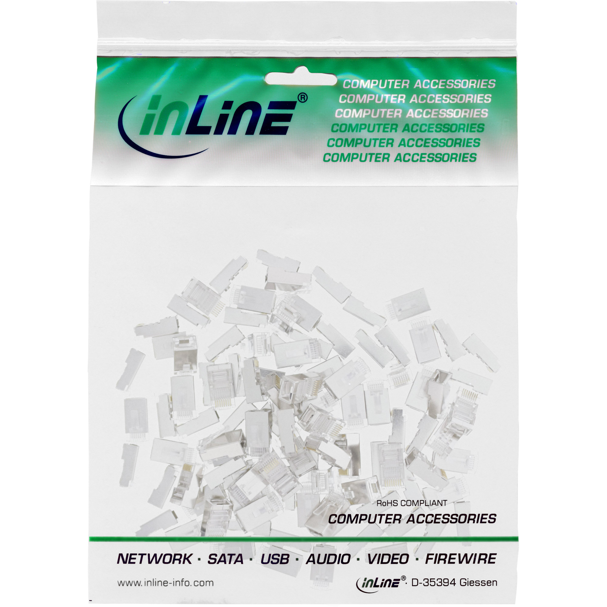 InLine Modularstecker 8P8C RJ45 z. Crimpen auf Rundkabel - geschirmt - 100er PackModularstecker 8P8C RJ45 z. Crimpen auf Rundkabel - geschirmt - 100er Pack