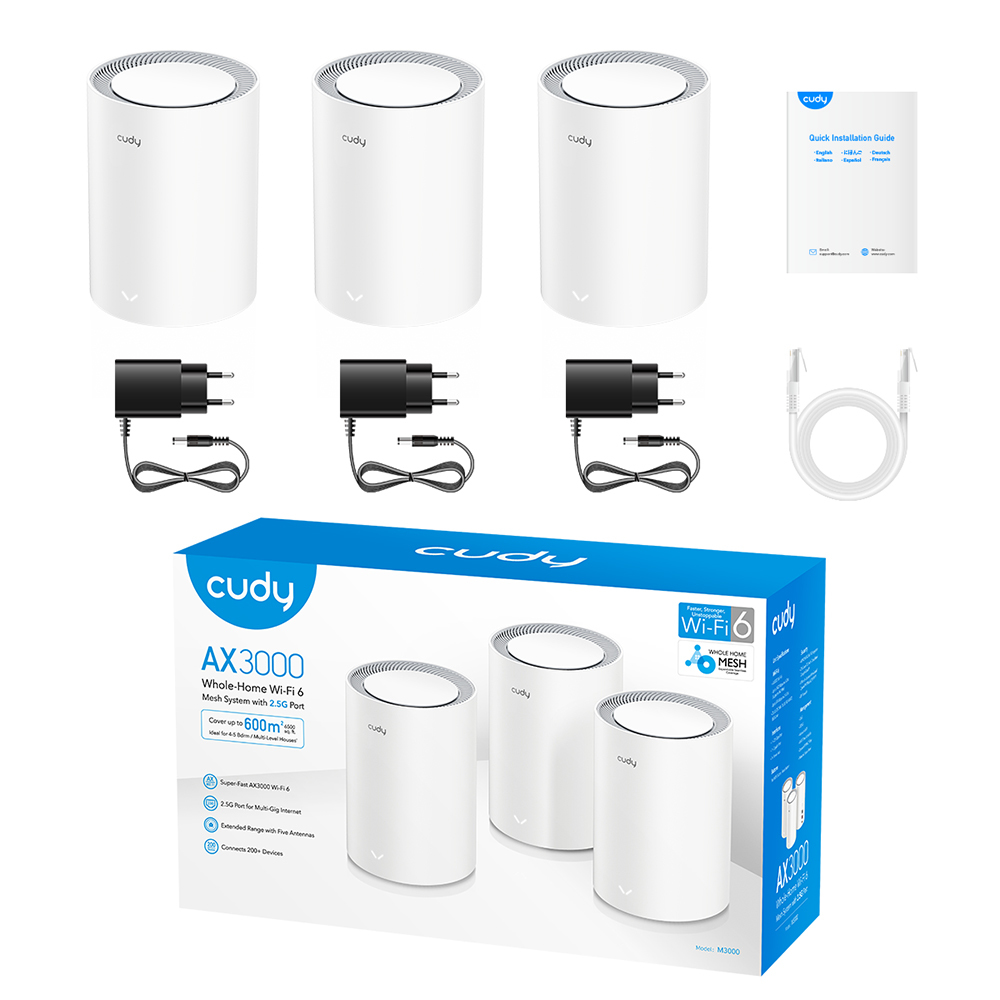 CUDY M3000 - 2.0 - WLAN-System - (3 Router)bis zu 270 m² - Netz 1GbE - 2.5GbE - Wi-Fi 6 - Dual-Band