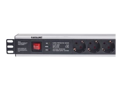 Intellinet 19" 1.5U Rackmount 6-Way Power Strip - German Type", With On/Off Switch and Surge Protection, 3m Power Cord - Steckdosenleiste (Rack - einbaufähig)Wechselstrom 250 V - Eingabe - Eingang CEE