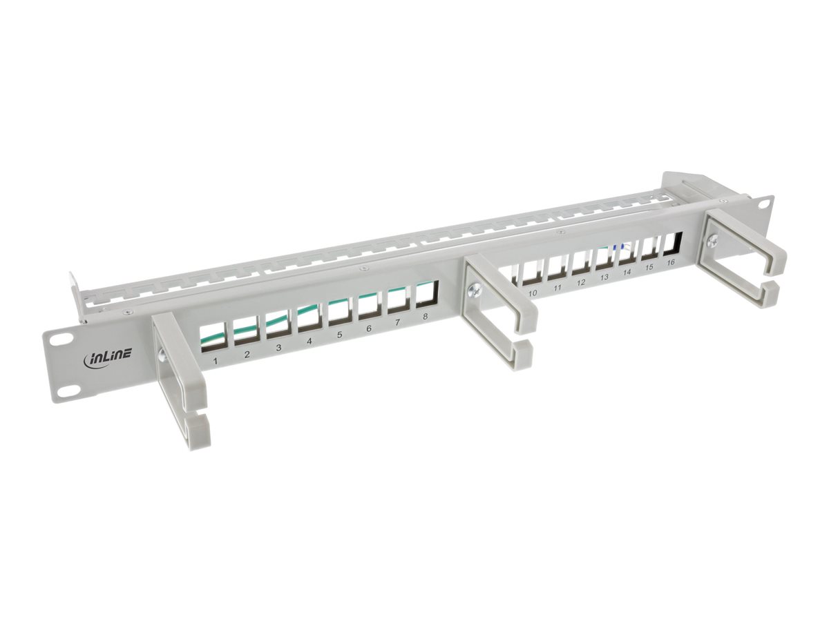 InLine Patchfeld 16-fach - Keystone Leerblech mit 3 Bügeln - 19" - 1HE - grau16 Ports