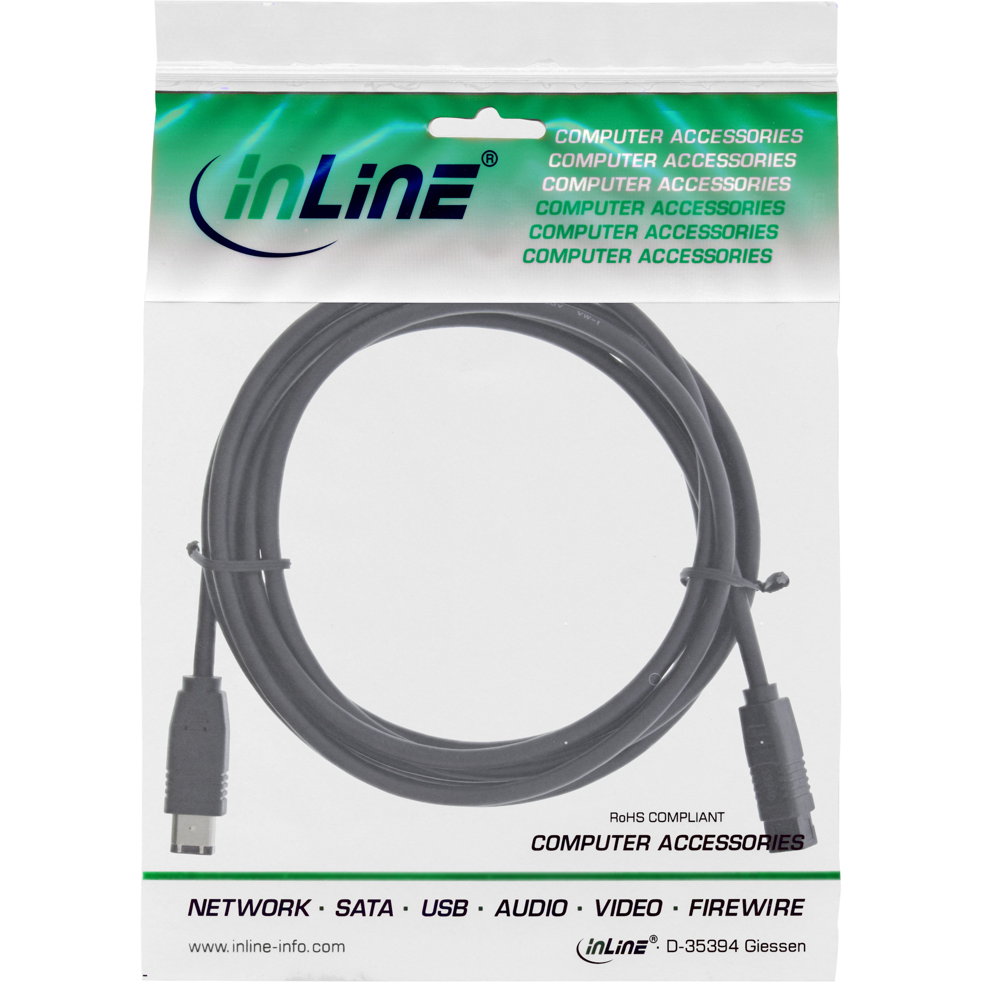 InLine FireWire Kabel - IEEE1394 6pol Stecker zu 9pol Stecker - schwarz - 3mzu FireWire 800 (M) - 3 m