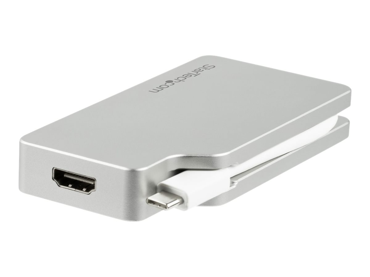 StarTech.com Aluminium Reise A/V Adapter 4-in-1 USB-C auf VGA, DVI, HDMI oder mDP - USB Type-C Adapter - 4K - Videoadapter - USB-C männlich zu HD-15 (VGA)DVI-D - HDMI - Mini DisplayPort weiblich - 10.