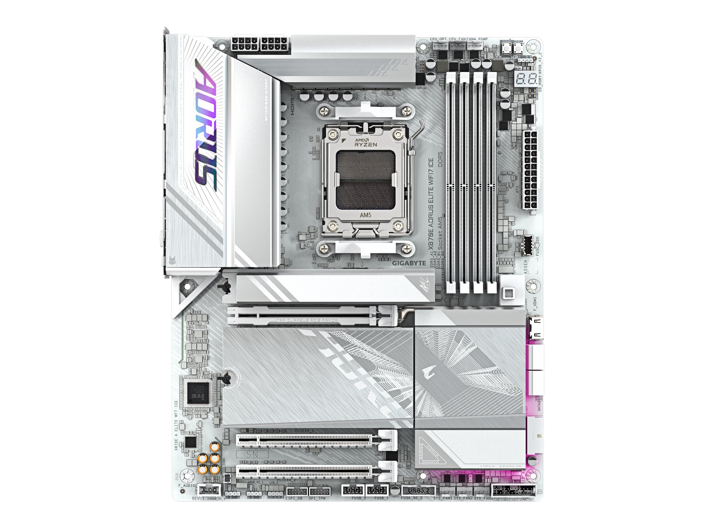 Gigabyte AORUS X870E ELITE WIFI7 ICE - Motherboard - ATX - Socket AM5 - AMD X870E Chipsatz - USB4, USB-C 3.2 Gen 2x2, USB 3.2 Gen 1, USB 3.2 Gen 2 - 2.5 Gigabit LAN, Bluetooth, Wi-Fi 7 - Onboard-Grafi
