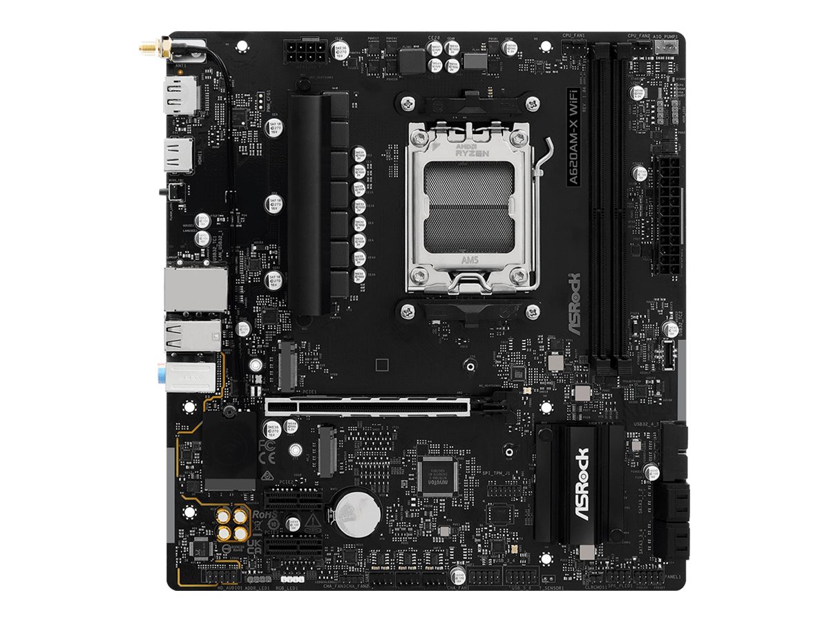 ASRock A620AM-X WIFI - Motherboard - micro ATX - Socket AM5 - AMD A620A Chipsatz - USB 3.2 Gen 1, USB-C 3.2 Gen 1 - 2.5 Gigabit LAN, Wi-Fi, Bluetooth - Onboard-Grafik (CPU erforderlich)