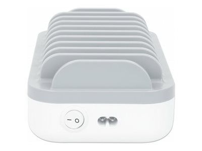 Manhattan Charging Station, 10x Ports: 3x USB-C (up to 18W PD)and 7x USB-A (up to 12W) - 120W Total Output - White/Grey -  - Box - Ladestation - Spannungsversorgung - 120 Watt - Ausgangsanschlüsse: 10
