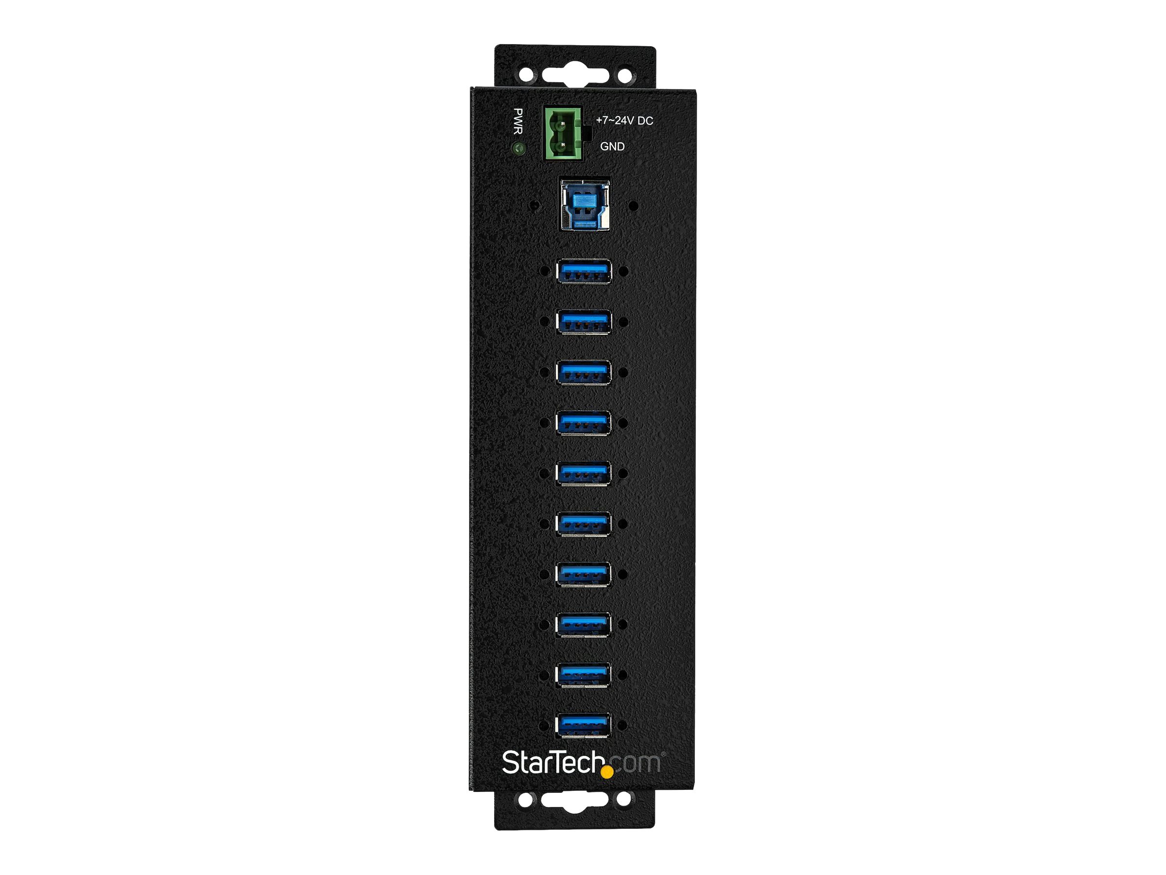 StarTech.com HB30A10AME USB 3.0 Hub (10-PortDin-Rail - Industrielle Anwendung - externes Netzteil - Uberspannungsschutz - ESD - 350 W - 15 kV) - Hub - 10 x USB 3.2 Gen 1 - an DIN-Schiene montierbar -