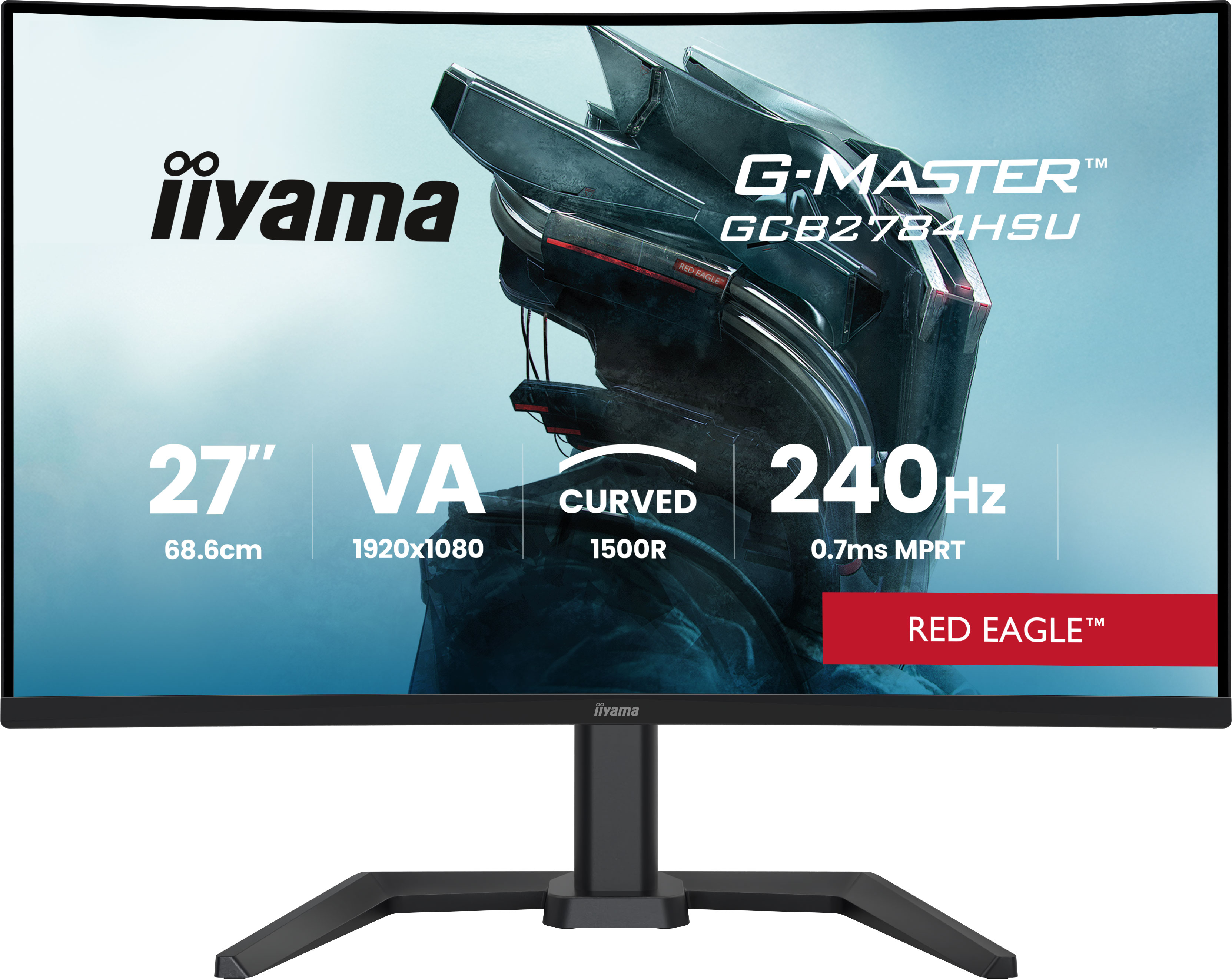 Iiyama G-MASTER Red Eagle GCB2784HSU-B1 - LED-Monitor - Gaming - gebogen - 68.6 cm (27")1920 x 1080 Full HD (1080p) @ 240 Hz - VA - 350 cd/m² - 4000:1 - HDR10 - 0.7 ms - 2xHDMI - DisplayPort - Lautspr