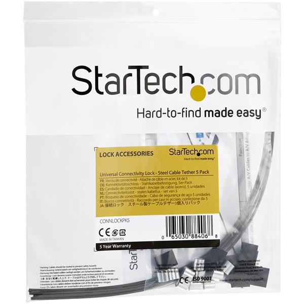 StarTech.com CONNLOCKPK5 Sicherheitskabel (5er Pack, Kabelschloss schützt vor Diebstahl, verstellbar, Schrumpfschlauch, Aderendhülsen)Sicherheitskabel - Silber - 30 cm - TAA-konform (Packung mit 5)