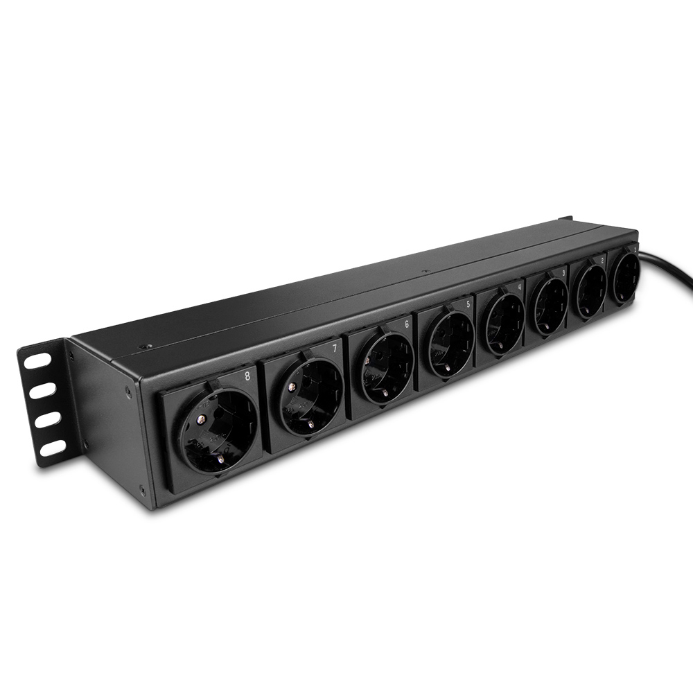 Lindy Steckdosenleiste (Rack - einbaufähig) - Schuko-Steckdosen, horizontal, mit Schalter - Wechselstrom 250 V - 3500 Watt - Eingabe, Eingang CEE 7/4 - Ausgangsanschlüsse: 8 (power CEE 7/3)1.5U - 48.3