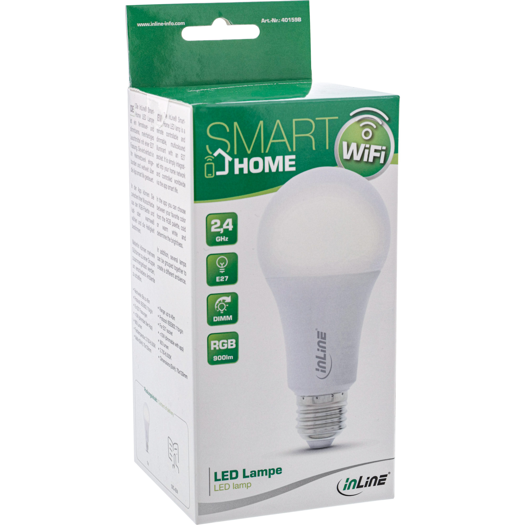 InLine SmartHome LED Lampe RGB E27 - 900LMA+ - RGB/warmweißes Licht/kaltweißes Licht - 2700-6500 K