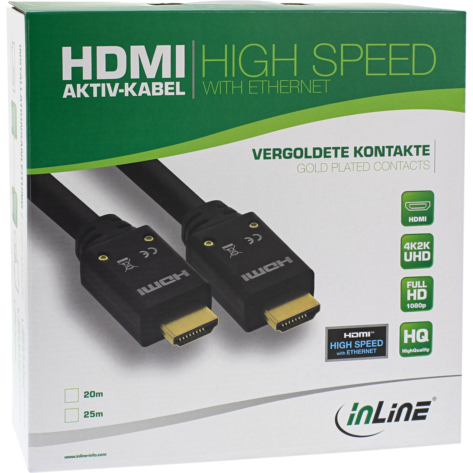 InLine HDMI Aktiv-Kabel - HDMI-High Speed mit Ethernet - 4K2K - ST/ST - 25mzu HDMI männlich - 25 m - Dreifachisolierung - Schwarz - 4K Unterstützung - aktiv