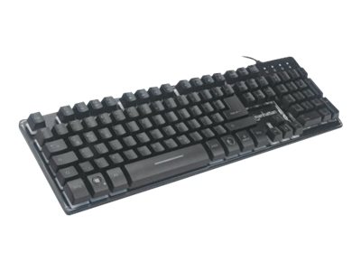 IC Intracom Manhattan Gaming USB Keyboard, Metal Base Edition, 12 Function Keys, Rainbow-LED Backlighting, 19 Anti-Ghost Key Caps, IPX4 (Splashproof)Rating - USB-A - Black - Retail Box (German layout)