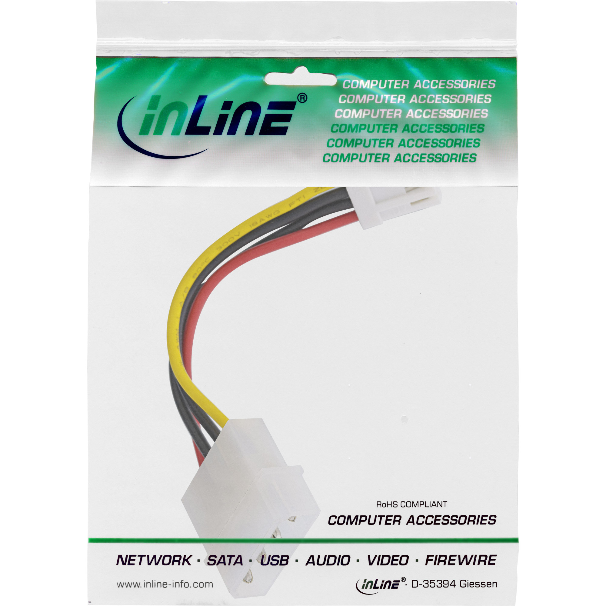 InLine Stromadapter - 13,34cm (5,25") Buchse zu 8,89cm (3,5") Stecker - 0,06mzu 4-Pin-Mini-Stromversorgungsstecker (W) - 6 cm