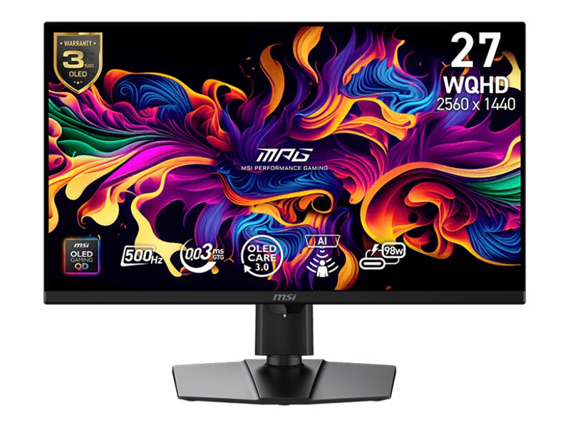 MSI MPG 271QRDE X50 - OLED-Monitor - Gaming - 68.6 cm (27")(26.5" sichtbar) - 2560 x 1440 WQHD @ 500 Hz - 1000 cd/m² - 1500000:1 - DisplayHDR 500 True Black - 0.03 ms - 2xHDMI - DisplayPort - USB-C