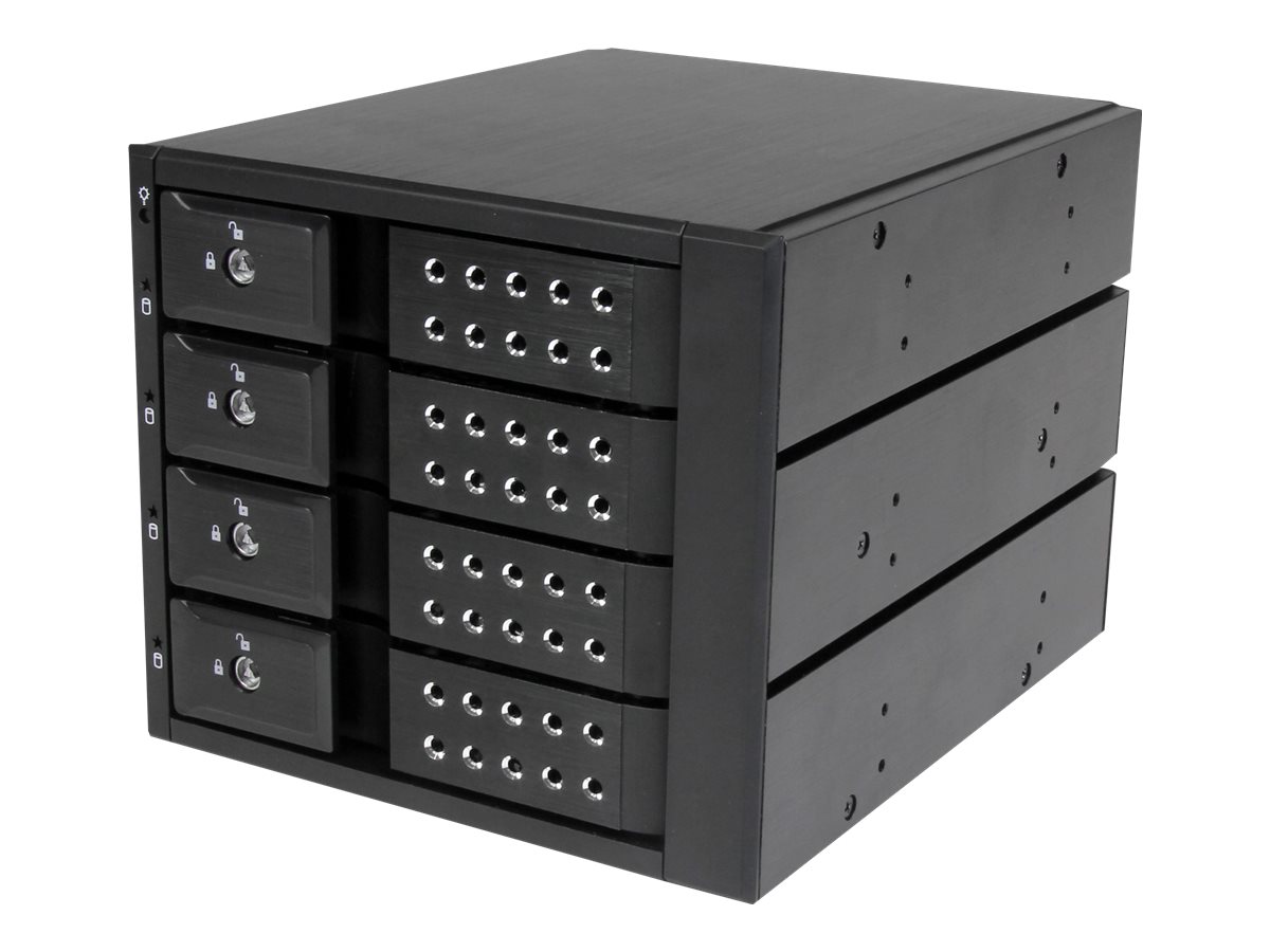StarTech.com 4-fach 3,5 trägerloser SATA Festplatten Aluminium Wechselrahmen/Backplane - 4 Bay 3,5 Zoll (8,9cm)Mobiles HDD Speicher Rack - Mobiles Speicher-Rack mit Lüfter - 2.5" (6.4 cm) - Schwarz