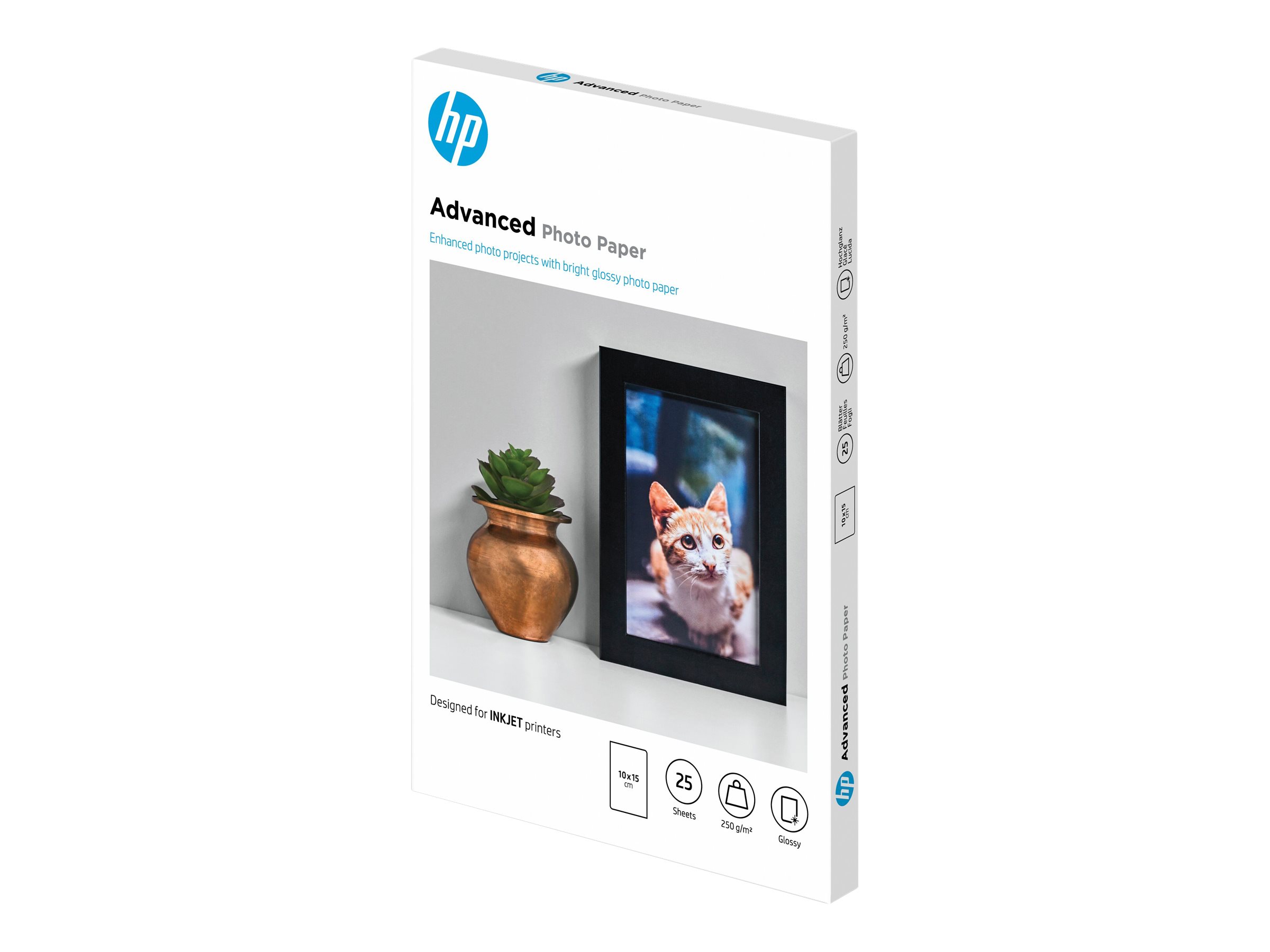 HP Advanced Glossy Photo Paper - Glänzend - 100x 150 mm - 250 g/m² - 25 Blatt Fotopapier - für ENVY Inspire 7255 - 79XX; Officejet 80XX; Photosmart B110; Smart Tank Plus 55X