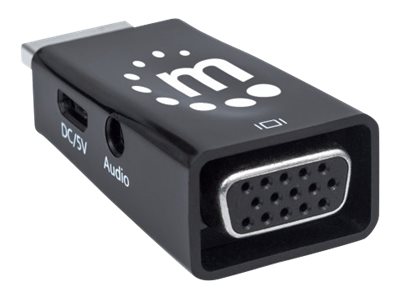 Manhattan HDMI auf VGA-Mikrokonverter, HDMI-Stecker auf VGA-Buchse mit Audio, optionaler USB Micro B-Stromport, schwarz - Videoadapter - HDMI männlich zu HD-15 (VGA)mini-phone stereo 3.5 mm - Mikro-US