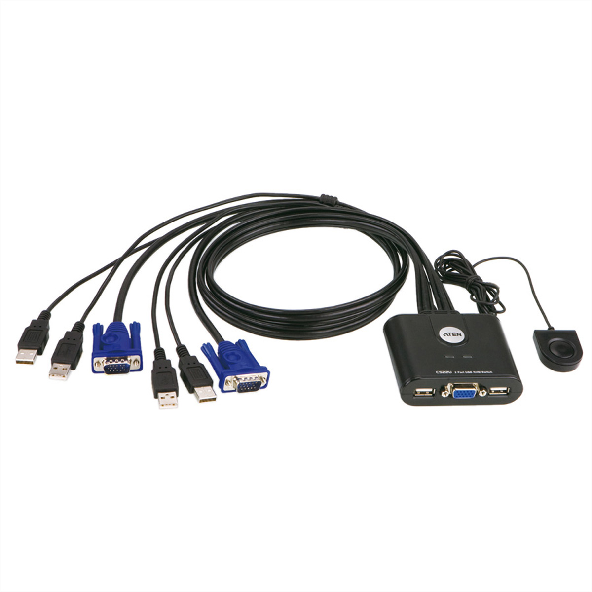 ATEN CS22U, 2048 x 1536 Pixel, QXGA, 0,14 W, Schwarz2-Port-USB-VGA-Kabel-KVM-Switch mit Remote-Port-Wähler