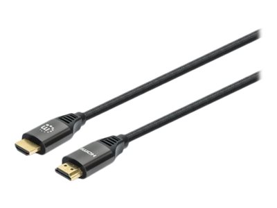 Manhattan HDMI Cable with Ethernet, 8K@60Hz (Ultra High Speed)1m (Braided) - Male to Male - Black - 4K@120Hz - Ultra HD 4k x 2k - Fully Shielded - Gold Plated Contacts -  - Polybag - Ultra High Speed