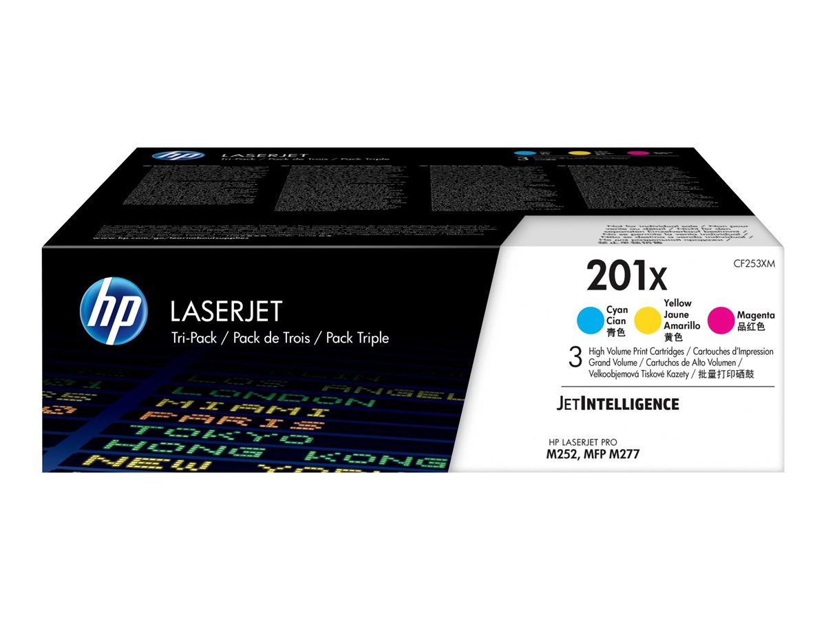 HP 201X - 3er-Pack - Hohe Ergiebigkeit - Gelb, Cyan, Magenta - original - LaserJet - Tonerpatrone (CF253XM)für Color LaserJet Pro M252n - MFP M274n - MFP M277c6 - MFP M277dw - MFP M277n