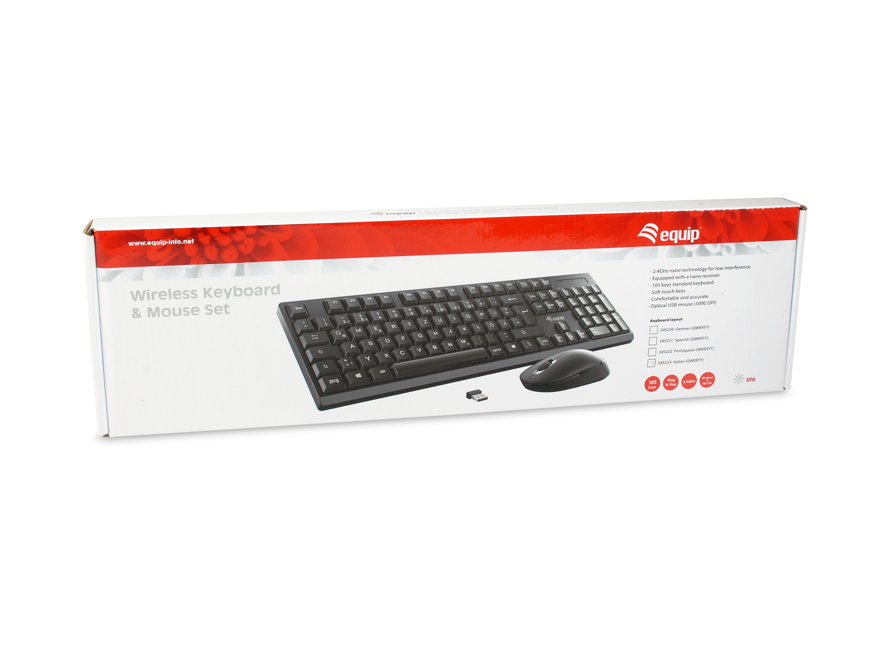 Equip Tastatur-und-Maus-Set - kabellos - 2.4GHz - QWERTY - Portugiesisch - Schwarz