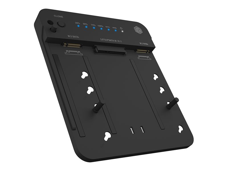 ICY BOX HDD / SSD Dockingstation - Klonfunktion Schächte: 3 - 2,5" / 3,5" gemeinsam genutzt, M.2 (6,4 cm/8,9 cm gemeinsam genutzt)M.2 NVMe Card / SATA 6Gb/s - USB 3.2 (Gen 2) - Schwarz