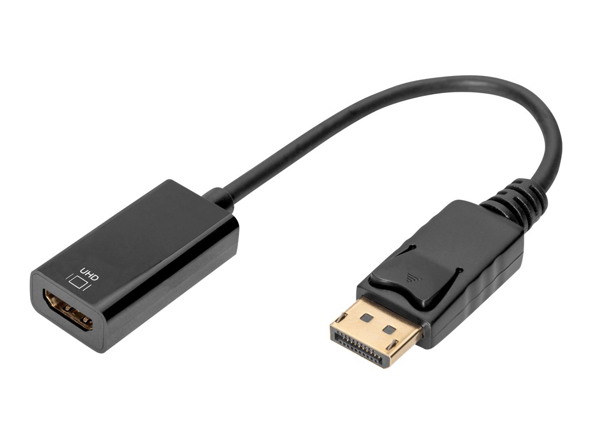 DIGITUS Aktiver DisplayPort Adapter / Konverter, DP auf HDMIDisplayPort Adapterkabel - Typ DP - HDMI A St/Bu,0.2m,m/Verrieg.,UHD 4K,HDMI 2.0 - act,gold,sw