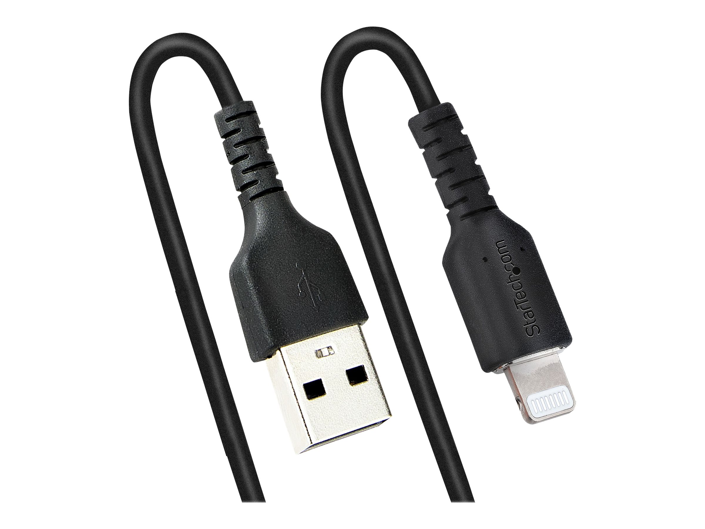 StarTech.com Startech 1m USB auf Lightning Kabel, Spiralkabel, MFi zertifiziert, Schnellladekabel für iPhone/iPad, Schwarz, robuster TPE Mantel mit Aramidfaser, USB 2.0 Kabel (RUSB2ALT1MBC)Lightning-K
