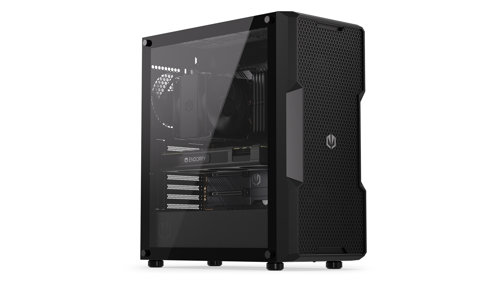 ENDORFY Regnum 400 Air - PC-Gehäuse - ATX - Seitenteil mit Fenster (gehärtetes Glas)keine Spannungsversorgung (ATX) - Schwarz - USB/Audio