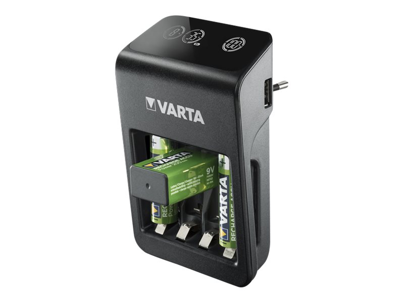 Varta LCD Plug Charger+ - 4 Std. Batterieladegerät / Stromadapter - (für 4xAA/AAA, 1x9V)4 x AA-Typ - NiMH - 2100 mAh (USB)