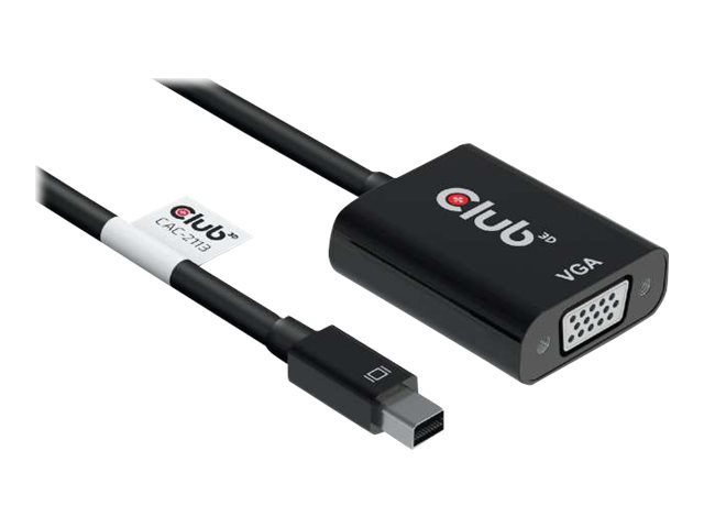 Club 3D MiniDisplayPortauf VGA Aktiver Adapter St./B schwarzzu HD-15 (VGA) (W) - DisplayPort 1.1a - 22.86 cm - 1080p-Unterstützung - aktiv - 1920 x 1200 (WUXGA) Unterstützung - Schwarz