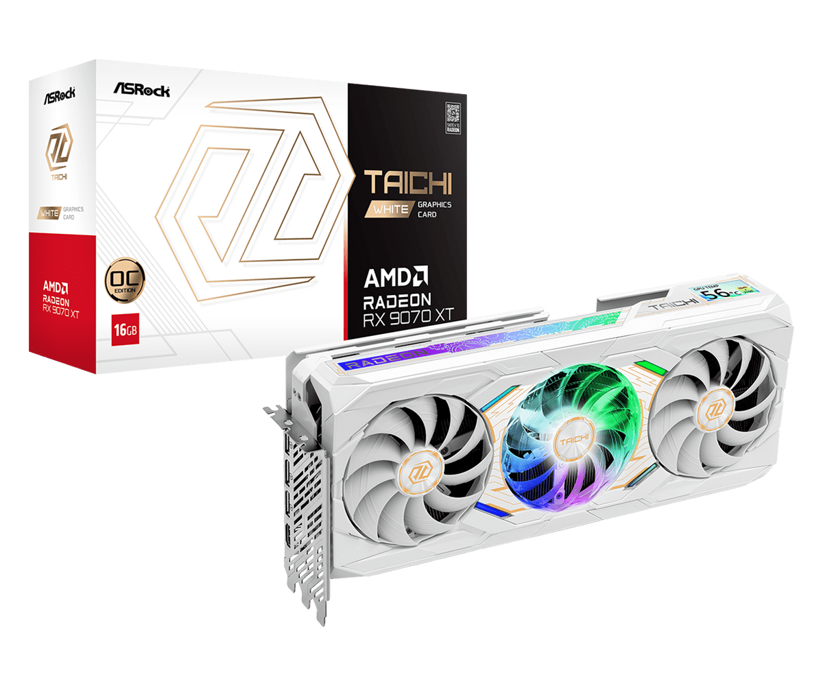 ASRock Taichi Radeon RX 9070 XT White 16GB OC, Radeon RX 9070 XT, 16 GB, GDDR6, 256 Bit, 7680 x 4320 Pixel, PCI Express x16 5.0