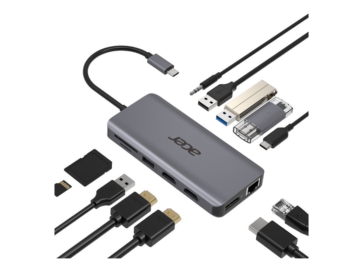 Acer 12-In-1 Type-C Adapter - DockingstationUSB-C - 2 x HDMI - DP - 1GbE - für Chromebook 51X; Extensa 15; Predator Helios 300; Predator Triton 300; TravelMate Spin B3
