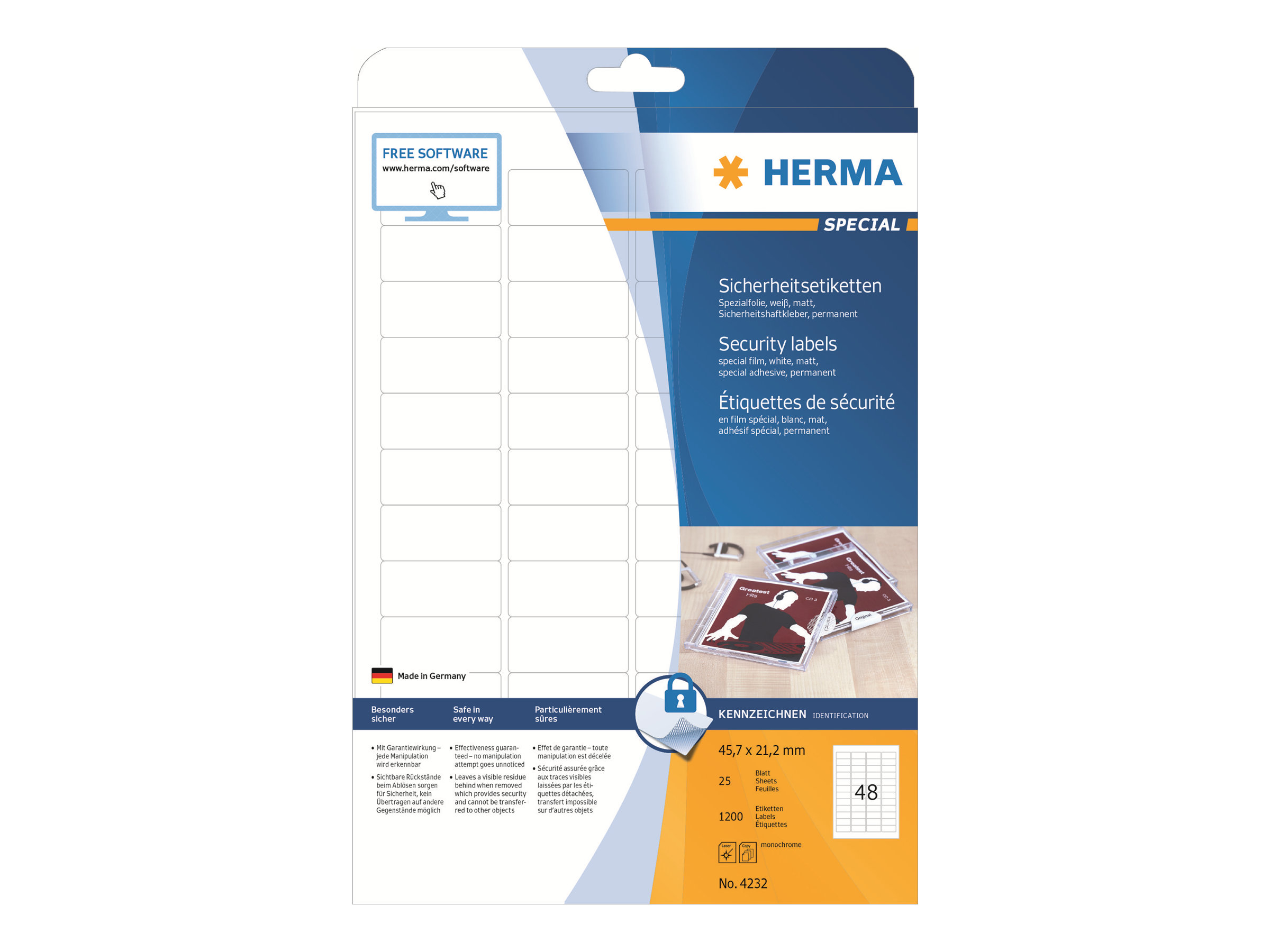 HERMA HSpecial - Weiß - 45.7 x 21.2 mm 1200 Etikett(en) (25 Bogen x 48 selbstklebende - matte Etiketten aus Schutz-/Siegelfolie