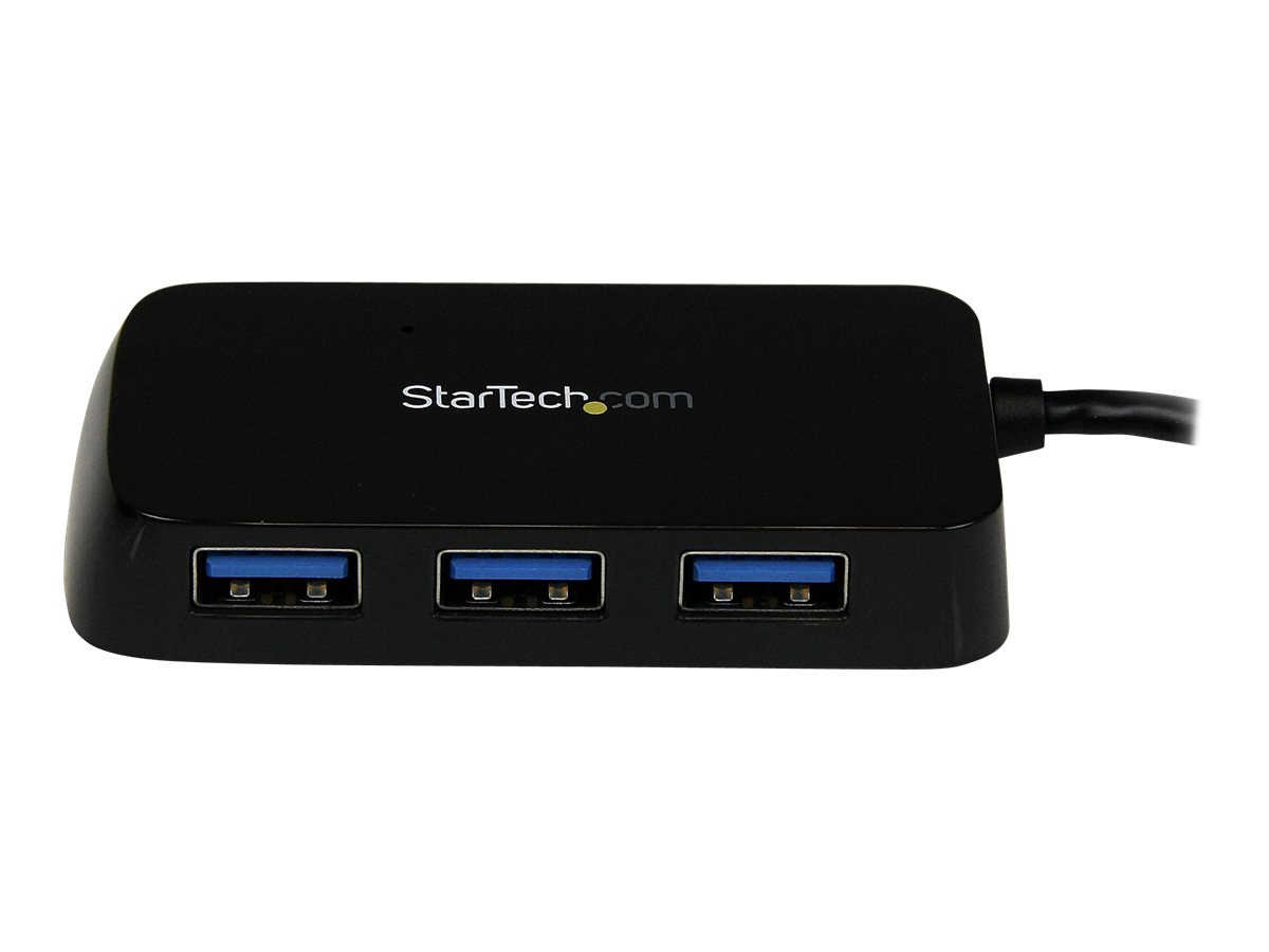 StarTech.com Startech 4 Port USB 3.0 SuperSpeed Hub - SchwarzPortabler externer Mini USB Hub mit eingebautem Kabel - Hub - 4 x SuperSpeed USB 3.0 - Desktop - für P/N: FCREADMICRO3 - MSDREADU3CA - USB3