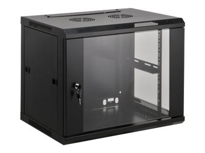 Intellinet Network Cabinet, Wall Mount (Standard), 12U, Usable Depth 350mm/Width 540mm, Black, Assembled, Max 60kg, Metal & Glass Door, Back Panel, Removeable Sides,Suitable also for use on desk or fl