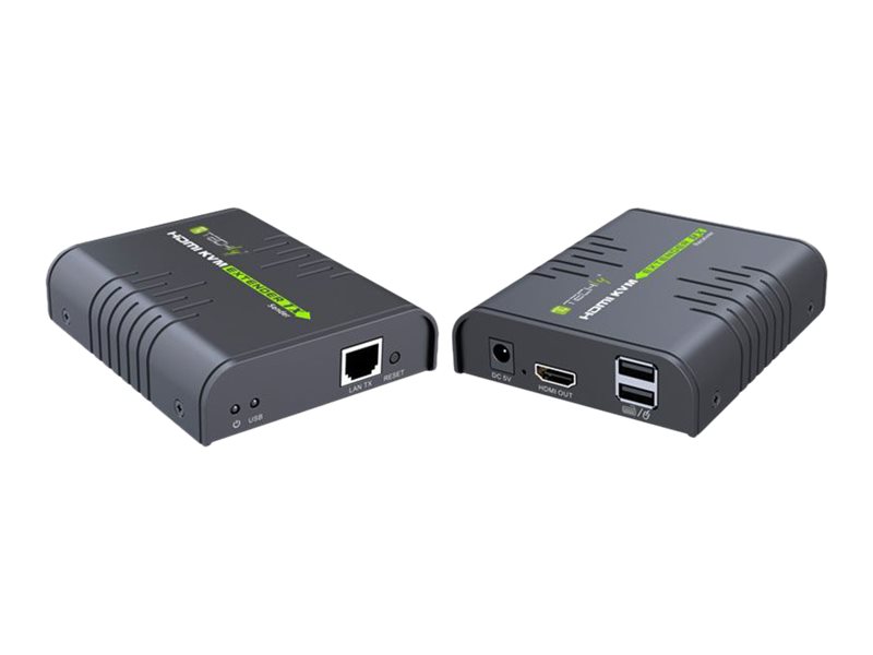 Techly 120m HDMI KVM EXTENDER over Network CableSender und Empfänger - KVM-/Audio-Extender - 1GbE - USB 2.0 - HDMI - 10Base-T - 100Base-TX - 1000Base-T - bis zu 120 m