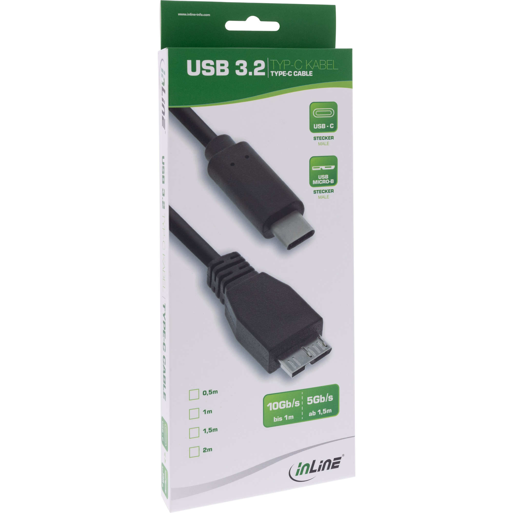 InLine USB 3.2 Gen.1x2 Kabel - USB-C Stecker an Micro-B Stecker - schwarz - 1,5mUSB 3.1 Gen 2 - 3 A - 1.5 m - Schwarz